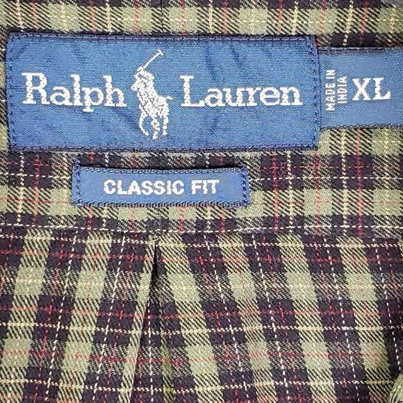 Polo Ralph Lauren Shirt Oxford Flannel Button Down LS Mens Size XL Green Plaid - Picture 7 of 9